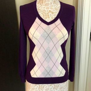 GREAT condition TOMMY HILFIGER argyle long sleeve sweater size S purple color